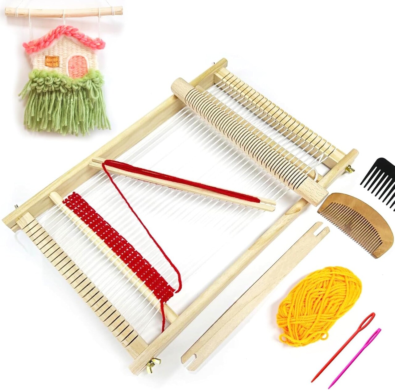 Large Weaving Frame Loom for Beginners Kids Adult Seniors Crafts,Hand-Knitting Weaving Machine with Shuttles Handcraft Weaving Loom